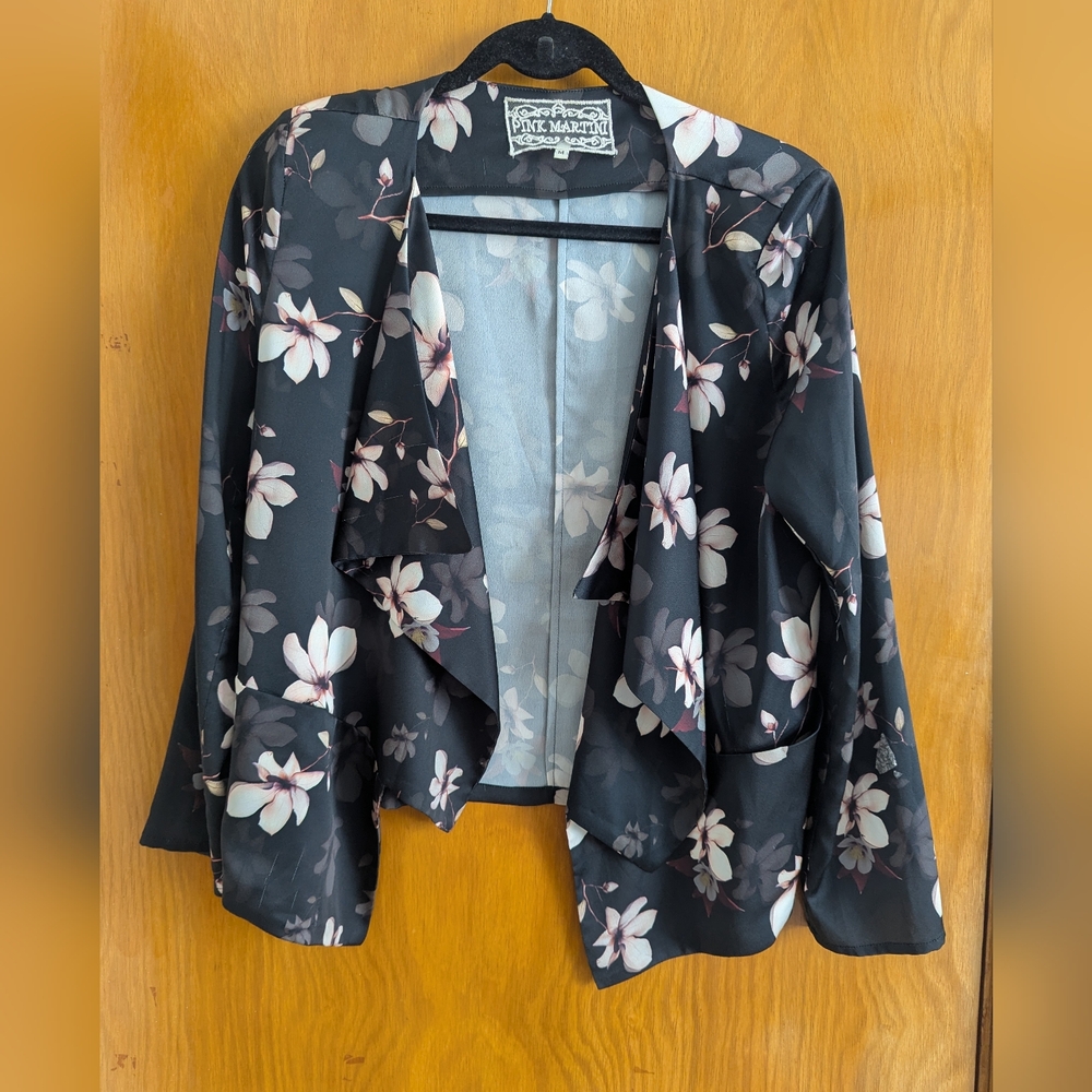 Pink Martini Women's Floral Open-Front Blazer/Cardigan (Size M)